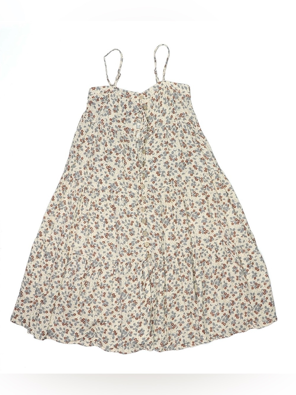 Rylee + Cru Cream Floral Sundress with Blue and Brown Accents